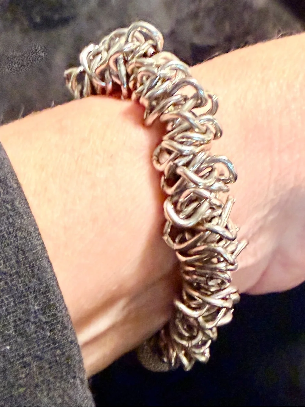 Artisan Style Silver Tone Mesh Bead Crystal Statement Bracelet